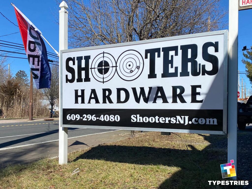 Backlit road sign with LED lighting for Shooters Hardware West Creek