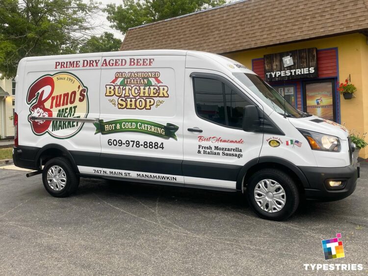 full vinyl wrap on Ford Transit for Bruno's Meat Market Manahawkin